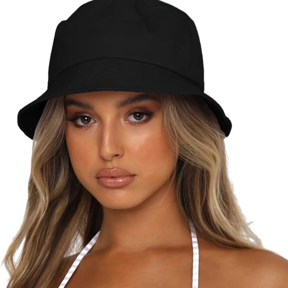 Bucket Hat For Women Men, Reversible Cotton Summer Sun Beach Cap Solid Color Sty